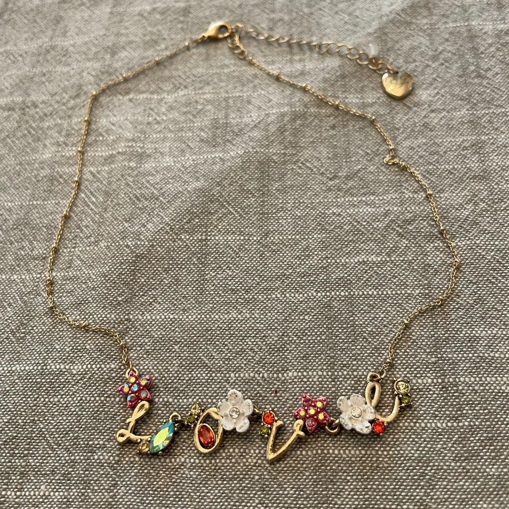 Vintage Betsey Johnson Gold and Pink Love Necklace with Nature-Inspired Charms - Picture 7 of 12